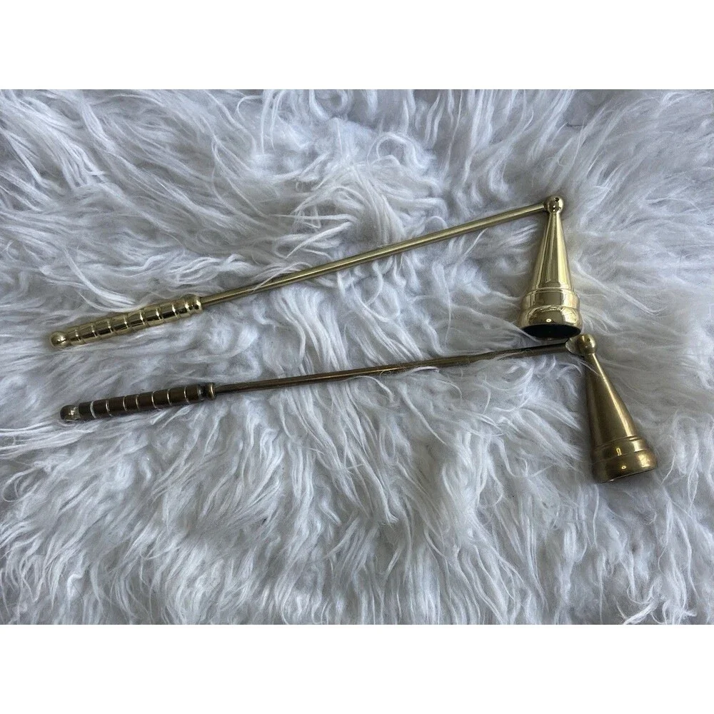 Vintage Solid Brass Hinged Bell Candle Snuffer 10 Inch Set Of 2